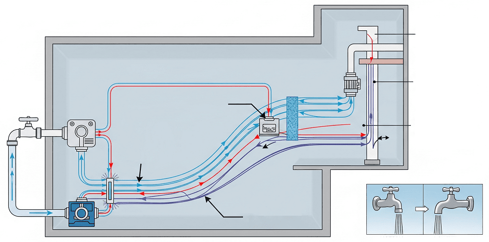 Áp lực nước yếu, không đủ dùng cho tầng trên