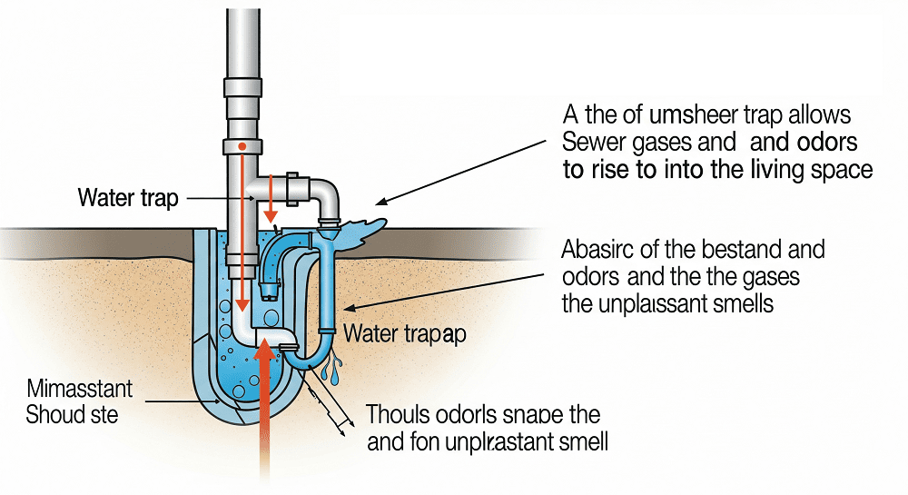 Mùi hôi bốc lên từ ống thoát do không có bẫy nước