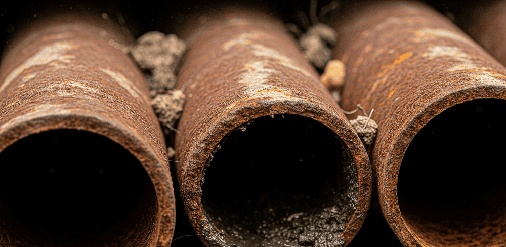 Ống nước bằng sắt cũ bị gỉ sét, tắc nghẽn