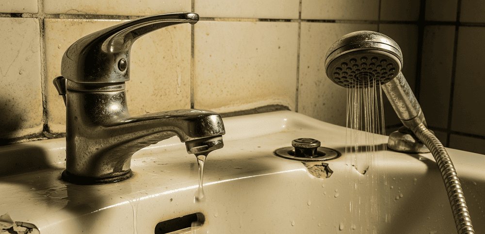 Thiết bị vệ sinh cũ, bị rò nước liên tục